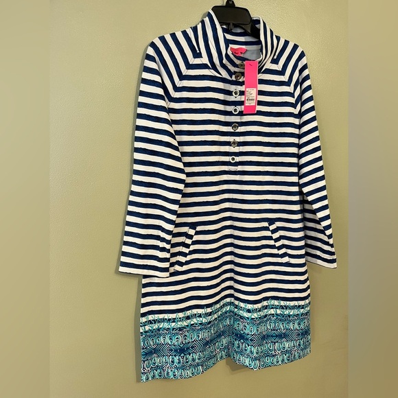 Lilly Pulitzer Navy and White Striped Long Sleeve Dress - Picture 3 of 14